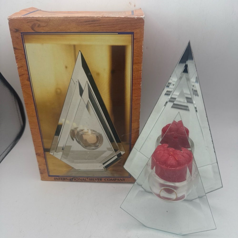 VTG 1994 International Silver Company 5 Sided Beveled Triangle Mirror Votive